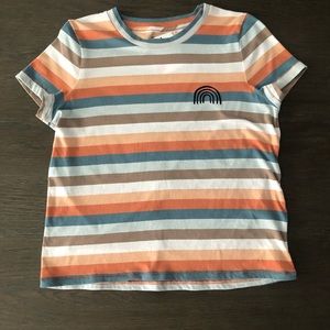 🌈Madewell Stripe T-shirt w/Rainbow Embroidery